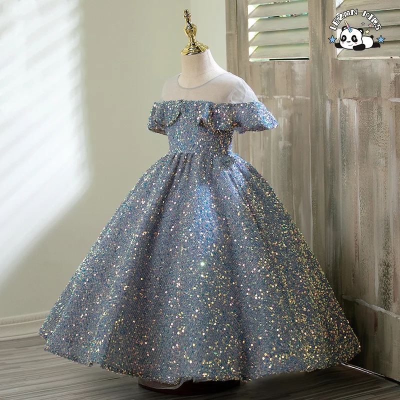 LEZONKIDS - Custom High-end Girls Tweed Dress Temperament  Formal Wear Sequined Kids Evening Dress